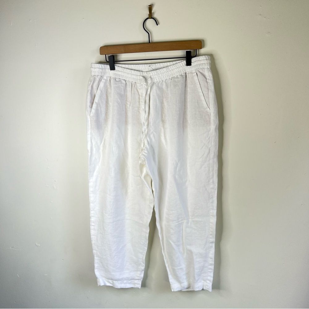 Talbots White with Nude Pockets Relaxed Fit Linen Pants size 12 NWOT